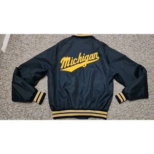 Vintage Don Alleson Athletic Michigan Varsity Bomber Jacket Navy Blue Small USA